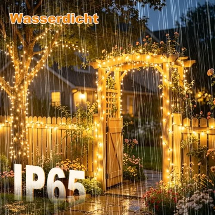 litogo Solar Lichterkette Aussen, 12M 120 LED Lichterkette Außen Wasserdicht KupferDraht 8 Modus Solarlichterkette Deko für Garten, Balkon, Terrasse, Tor, Hof, Hochzeit, Party (Warmweiß) – Bild 4
