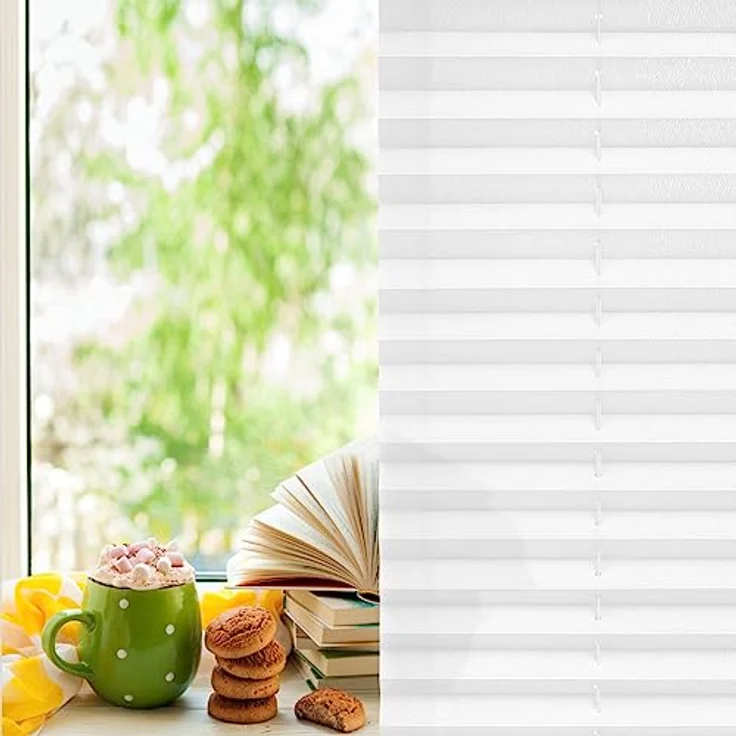 Buseu Plissee Klemmfix 95x200cm (BxH), Lichtdurchlässige Jalousie in Weiß, Einfaches Anbringen ohne Bohren für Fenster & Tür – Bild 3