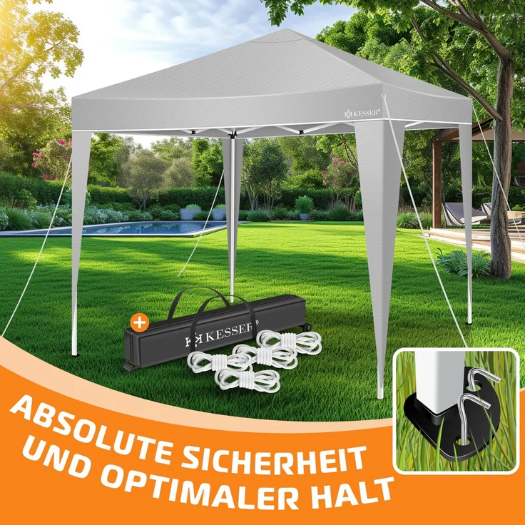 KESSER® Faltpavillon mit Tasche, ohne Beleuchtung, wasserdicht und UV-Schutz 50+, Metall / Polyester grau, 300x300 cm – Bild 3