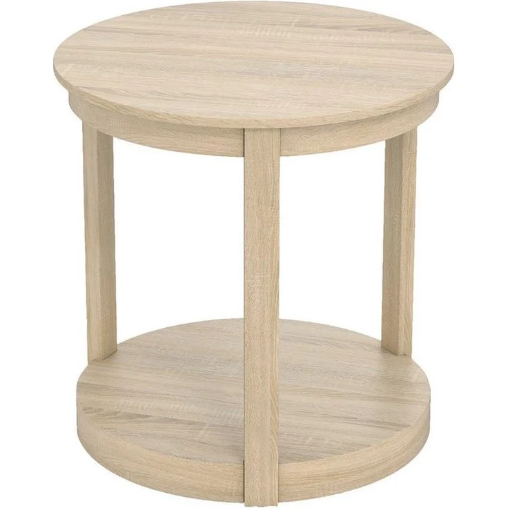 COSTWAY Couchtisch, runder Wohnzimmertisch, 2 Ebenen, Holz, Grau – Bild 4