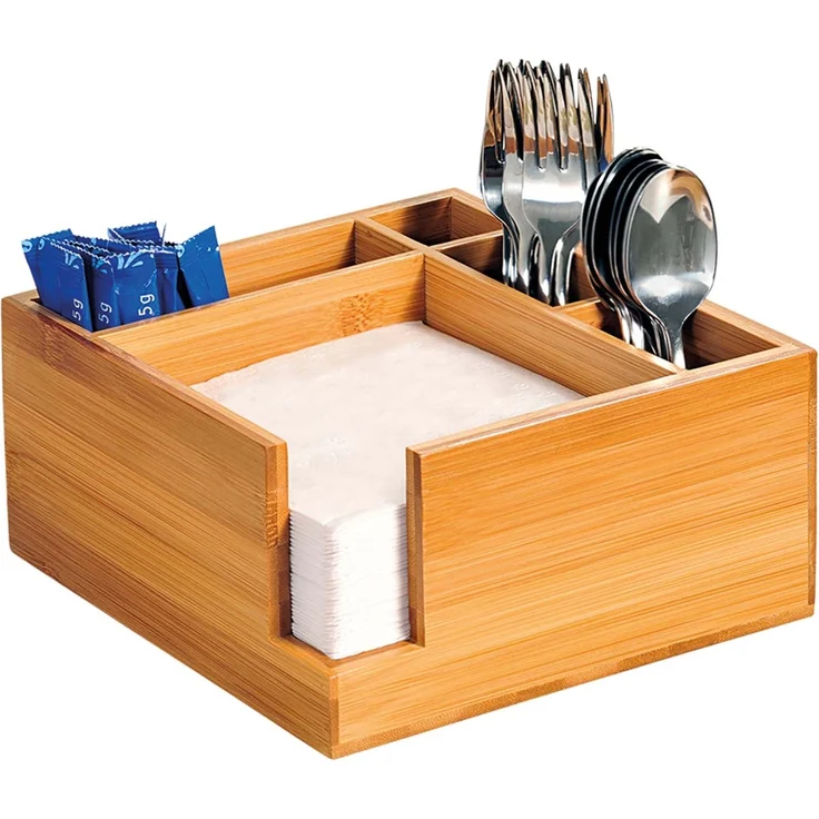 6 Stück Besteckkasten mit Serviettenspender - Bambus, 18 x 18cm – Bild 3