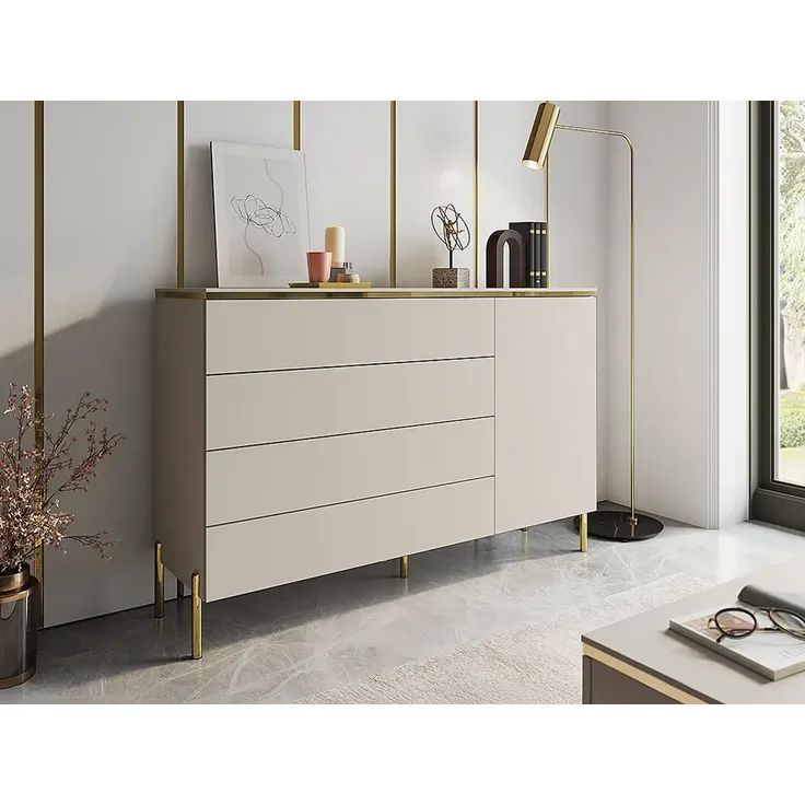 Vente-unique - VUKIA Kommode Holz, Platte Beige - B 39,6 cm x H 91 cm x L 137,6 cm