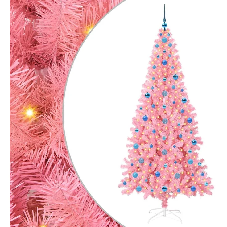 vidaXL Weihnachtsbaum mit LED-Beleuchtung Rosa 210 cm PVC und Stahl 3396445 – Bild 2