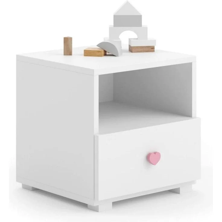 Dmora - Nachttisch Gdansk, Niedrige Kommode, Tisch, Multifunktionaler Nachttisch, 40x38 h41 cm, Weiß und Rosa – Bild 4