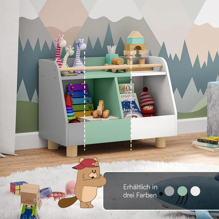 Bellabino 'Belly' Kinderregal, grün, Spielzeugregal mit 2 Fächern, Holz, 72x52x38 cm (BxHxT) – Bild 8