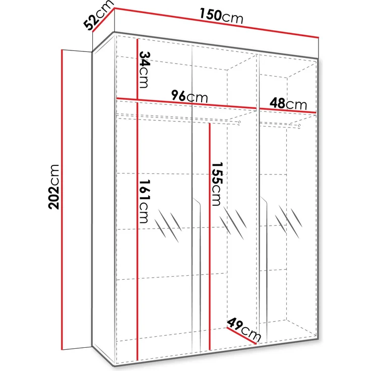 Kleiderschrank Veluna III 150 (Farbe: Cashmere / Cashmere + Schwarz) – Bild 5