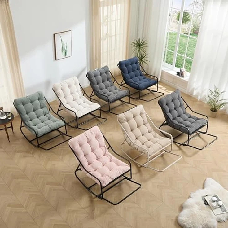 Ball & Cast Schaukelstuhl für Drinnen & Draußen, Rocking Chair mit Gepolstertem Kissen und Fußstütze, Balkonsessel für Wohnzimmer, Garten & Terrasse, Hellgrün – Bild 10