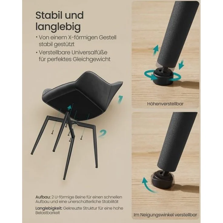 SONGMICS Esszimmerstuhl mit Armlehnen, Samt, 62,5 x 60 x 85 cm, 1x Armlehnenstuhl, Tintenschwarz – Bild 4