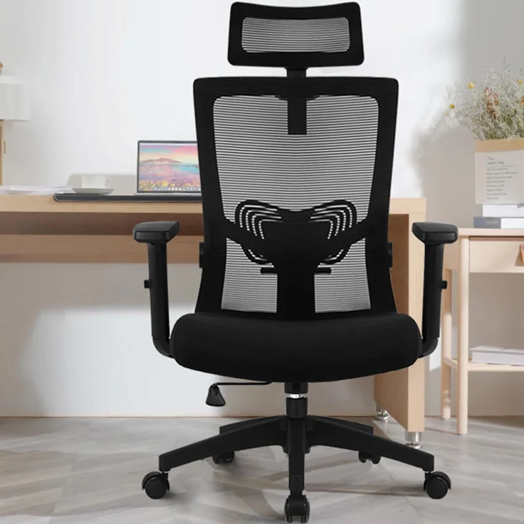 Daccormax Bürostuhl Ergonomisch, mit verstellbarer Kopfstütze, Lendenwirbelstütze & Wippfunktion, Mesh schwarz, 70 x 70 x 128 cm – Bild 2