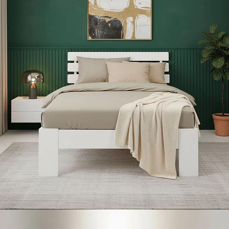 Einzelbett Holzbett 90x200 mit Lattenrost Weiß Kiefer Bett Bettgestell Massivholz – Bild 8
