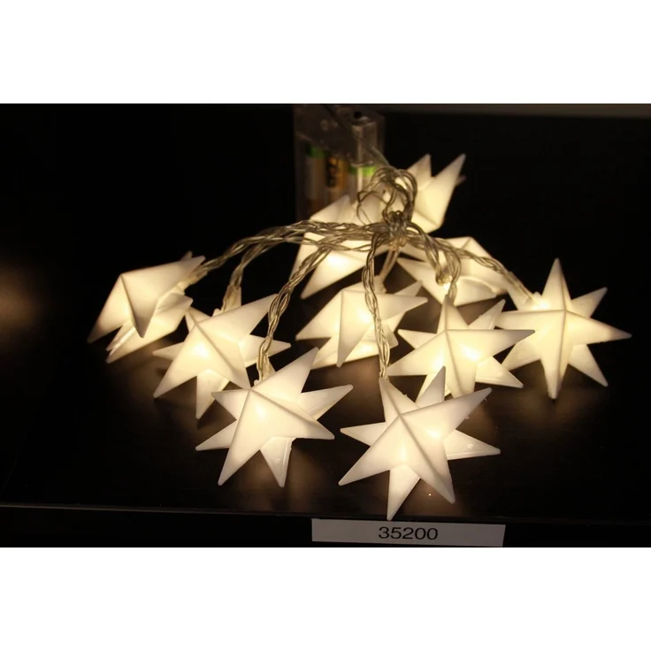 FHS LED-Lichterkette 10 Sterne weiß | 10 warmweiße LEDs | Batteriebetrieben 3x AA (nicht inkl.) | Timer 6/18h | 15 cm Abstand, 30 cm Zuleitung | Innenbeleuchtung – Bild 3
