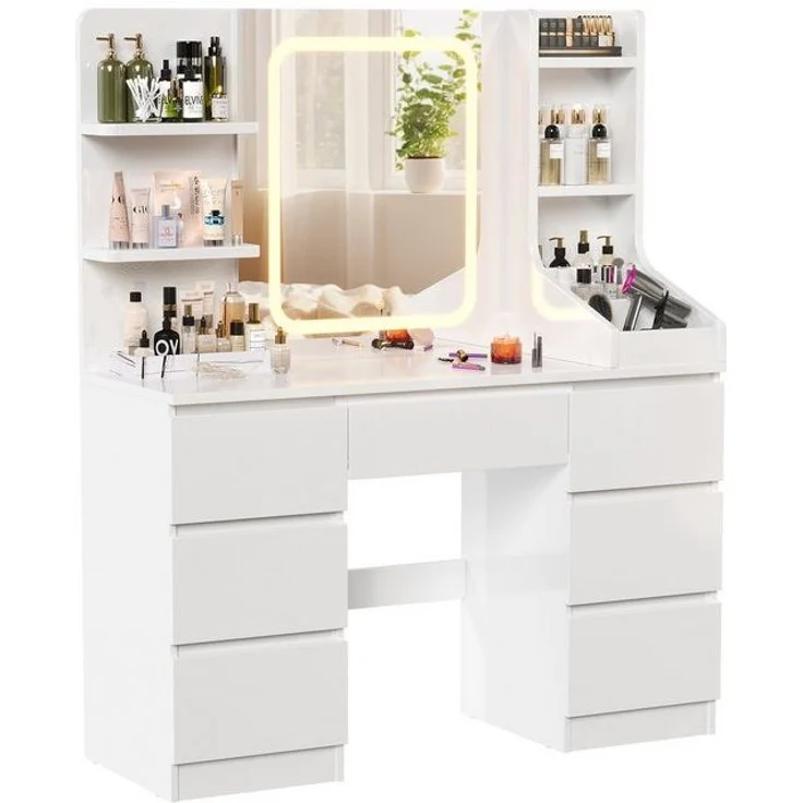 HOMALL Schminktisch Schminktisch mit Spiegel und LED Mit 7 Schubladen und 8 Ablagefächern (Größe: 110*40*139 cm Einstellbare drei Farbtemperaturen, um Ihr perfektes Make-up zu präsentieren) – Bild 4