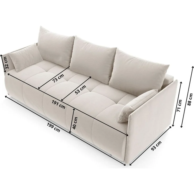 Wohnero24 NESSA Sofa mit Schlaffunktion 191x142 cm – Schlafsofa Creme 3-Sitzer mit Bettkasten – Bild 8