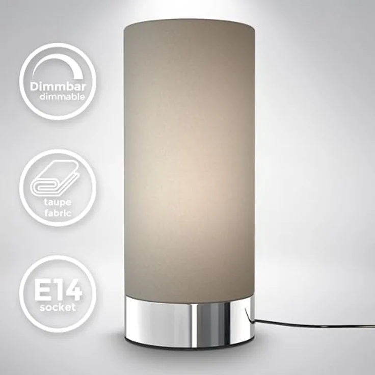 B.K.Licht Tischleuchte Tischlampe Stoff dimmbar E14 Chrom Taupe - BKL1438, ohne Leuchtmittel, Warmweiß / Neutralweiß / Kaltweiß - Abhängig vom Leuchtmittel, Touchfunktion Nachttischlampe Wohnzimmer Schlafzimmer – Bild 4