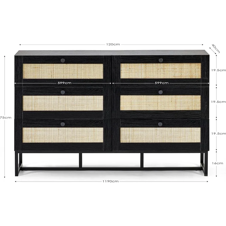 Julian Bowen Padstow Kommode mit 6 Schubladen, Schwarz – Bild 7