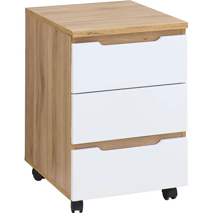 Rollcontainer vito Clyde, Holzwerkstoff, Weiß, Holzfarben, 45 x 66 x 55 cm