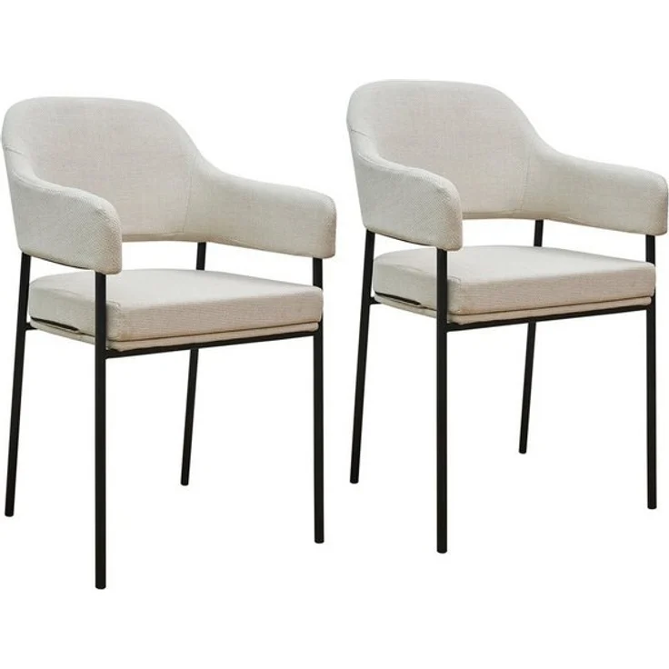 SVITA Esszimmerstuhl SCARLETT (2er Set), Armlehnstuhl, Polsterstuhl, Metallbeine, Stoff, Weiß – Bild 4