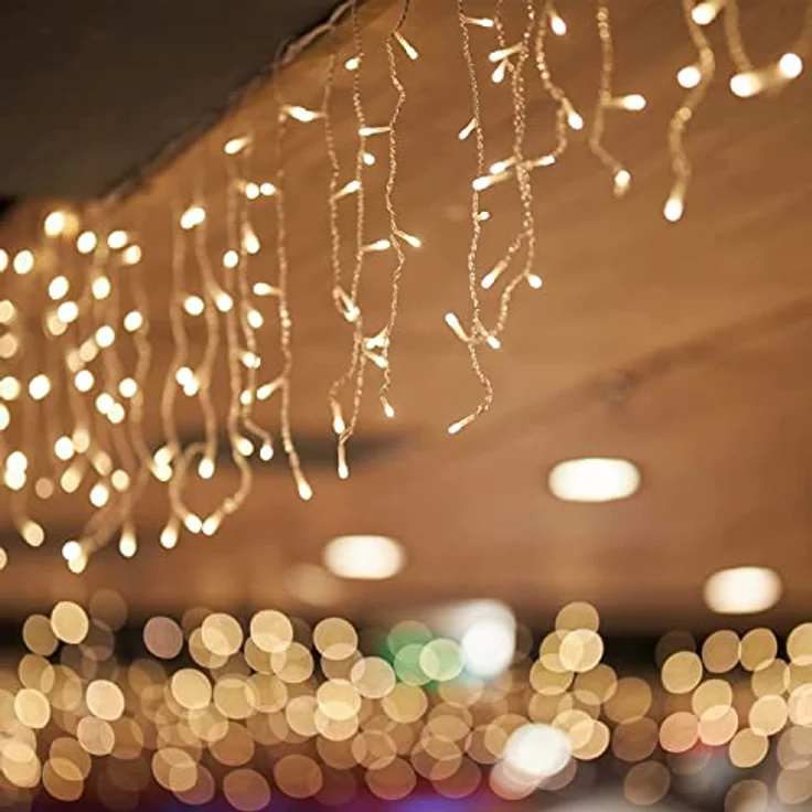SALCAR LED Eisregen Lichterkette Außen 10m, Lichtervorhang Fenster Weihnachten Innen mit 400 LEDs, 31V mit 8 Modi und Memory-Funktion, Warmweiß – Bild 6