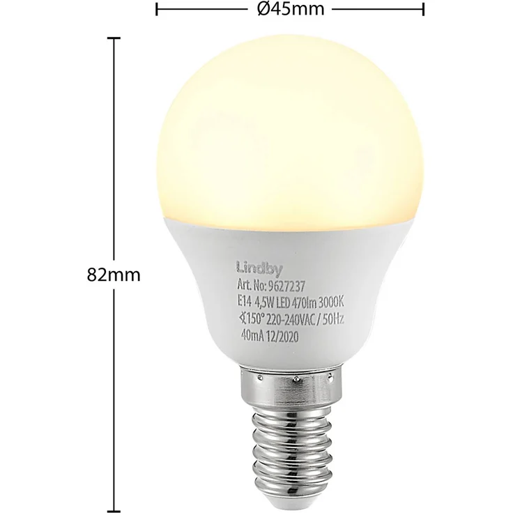 Lindby LED-Tropfenlampe E14, 4,5 W, opalweiß, warmweiß (3000K), Ersatz für 40 W Glühlampe