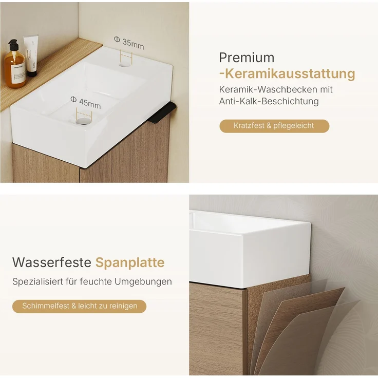 EMKE Badmöbel-Set mit Waschbecken 41.7×24×64.6cm Sonoma-Eiche – Bild 3