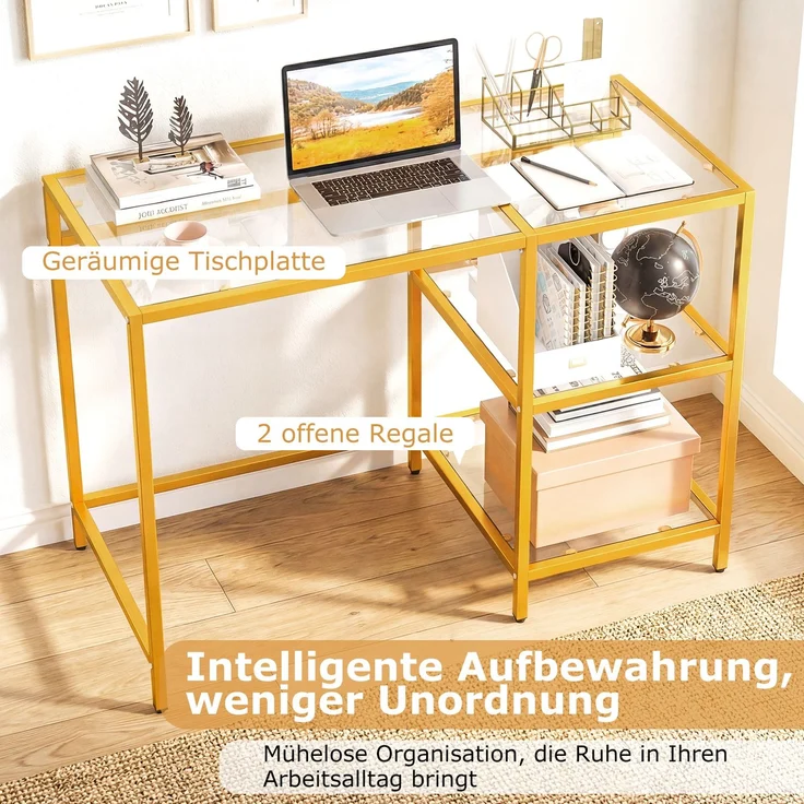 Schreibtisch Computertisch mit gehärtete Glasplatte Schutzglasständer Golden SH975 – Bild 4