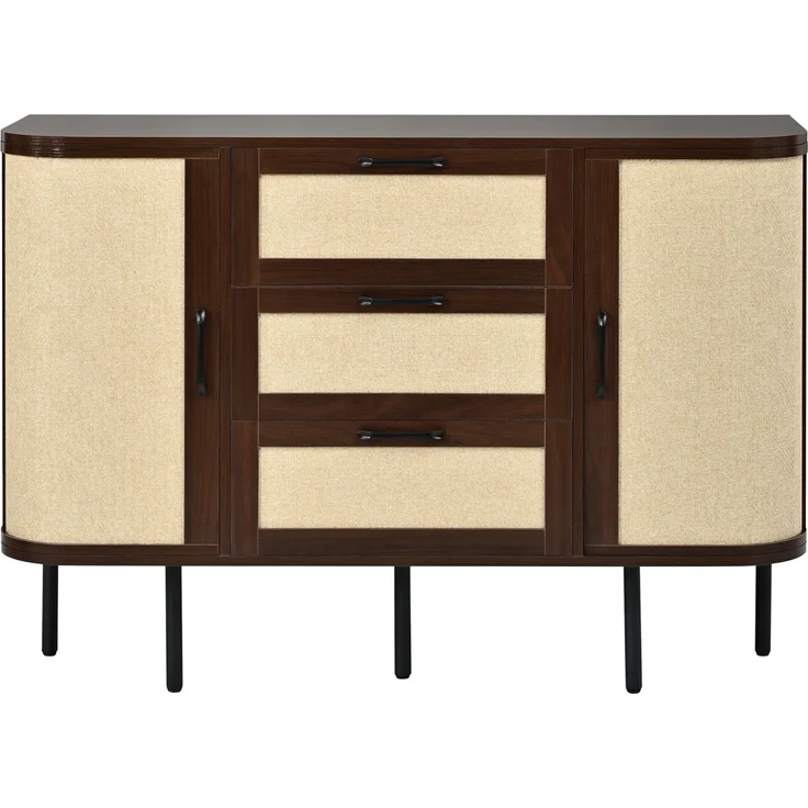 ZUBALIYA Wohnwand Set TV-Lowboard & Sideboard mit Geflechtfront / MDF-Korpus, MDF-Korpus, 120.00 x 40.00 x 82.00 cm, fürs Wohnzimmer, mit Schubladen, mit Stauraum, Samt, Walnuss – Bild 19