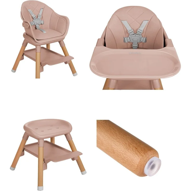 Kikkaboo Kinderhochstuhl Woody 3 in 1 Holzbeine Kinderstuhl Fußstütze Tablett pink – Bild 4