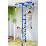 NiroSport Sprossenwand für Kinderzimmer M1 aufbau ohne bohrungen Made in Germany Holzsprossen Blau Raumhöhe 240 - 290 cm