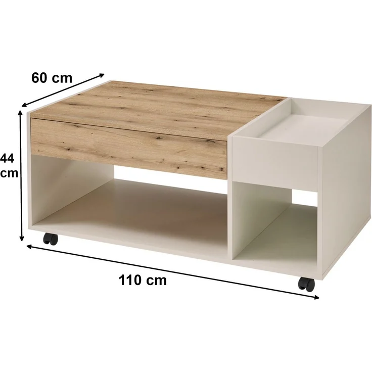 moebel-dich-auf Couchtisch EMILIA (Absetzung Artisan Eiche Dekor, ink. 4 Rollen), Breite 110 cm, Ablagefach in der Tischplatte – Bild 2