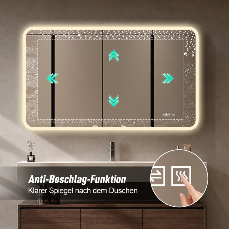 LED-Badezimmerspiegel aus Glas, dimmbar & beschlagfrei, 60x100 cm, Silber – Bild 9