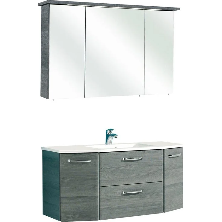 Saphir Badmöbel-Set Quickset 2-teilig, Mineralmarmor-Waschtisch mit LED-Spiegelschrank, (2-St), Badezimmer Set inkl. Türdämpfer, 5 Türen, 1 Klappe, 1 Schublade – Bild 3