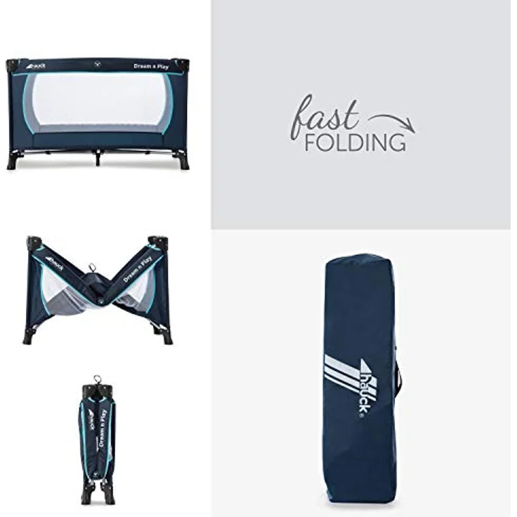 Hauck 'Dream’n Play Plus' Reisebett 3-teilig 120x60 cm, ab Geburt bis 15 kg, inkl. Tragetasche, Einlageboden und Schlupf (faltbar, tragbar, leicht & kippsicher), navy/aqua – Bild 6