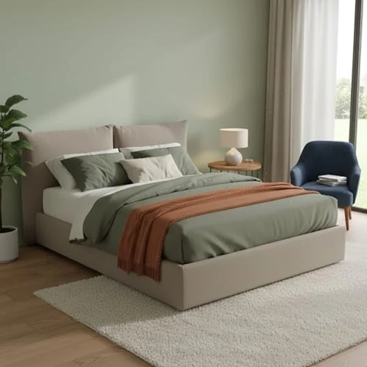 Talamo Italia - Tiziana Doppelbett, Bettkasten mit Stoffbezug, 100 % Made in Italy, Öffnung vorne, geeignet für Matratze 160x190 cm, Taupe – Bild 1