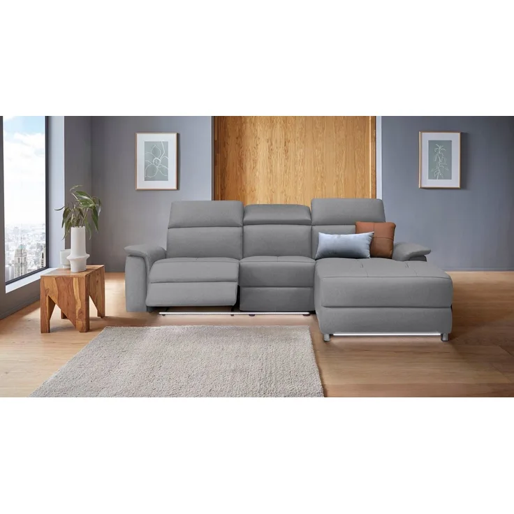 Places of Style Ecksofa Pareli, L-Form, 259cm,m. Recamiere, Echtleder, Kunstleder, Webstoff, man. o. elektr. Relaxfunktion, USB/Kopfteilverstellg u. LED