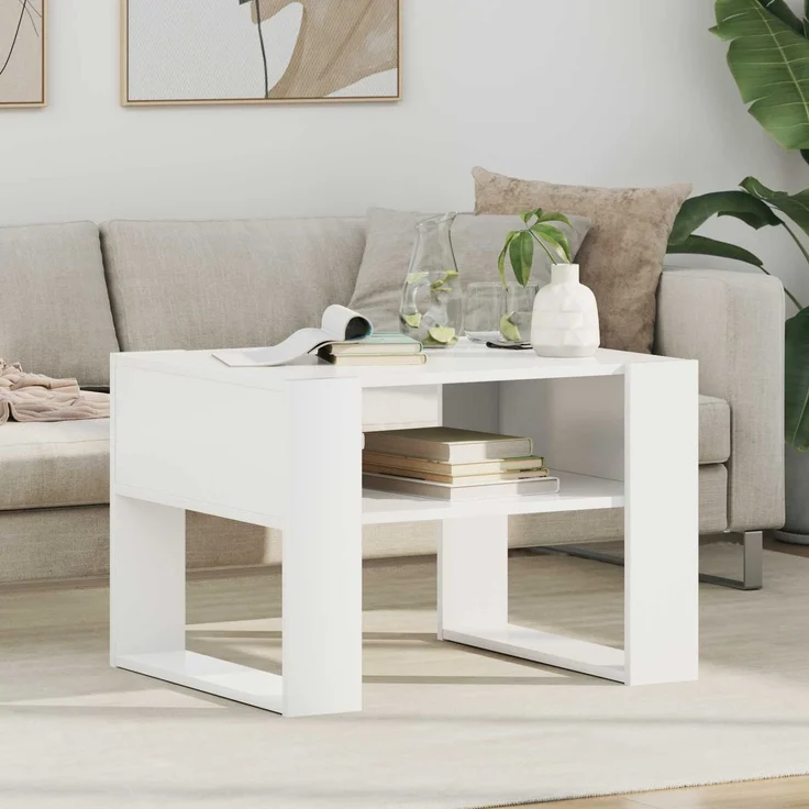 Couchtisch Sofatisch, mit Speicher Weiß 66 x 53 x 45 cm Holzwerkstoff d307e – Bild 2