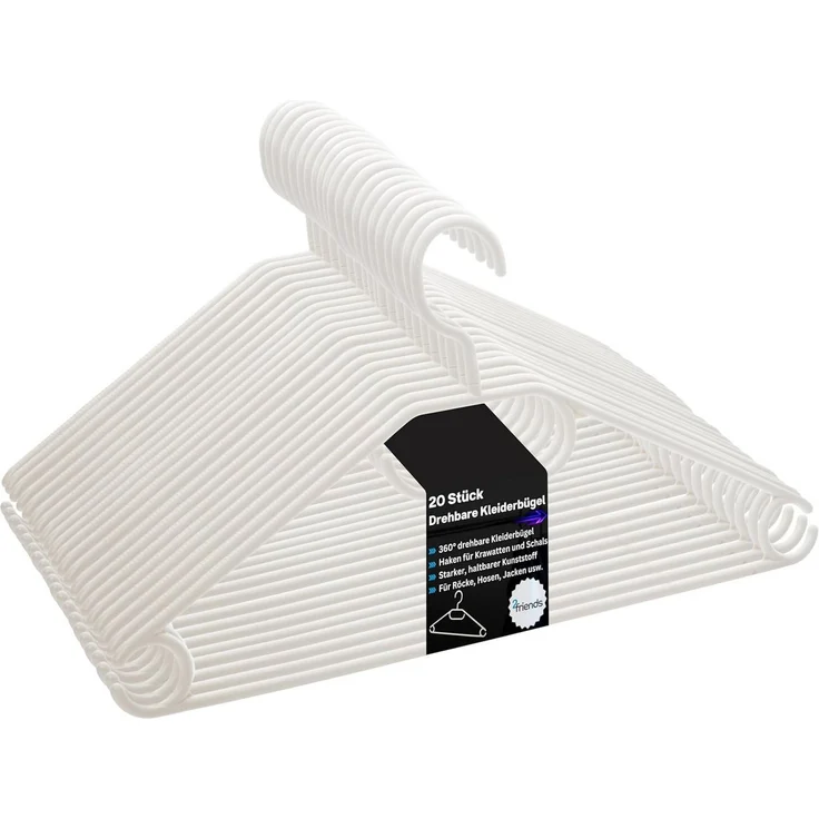 2friends Kleiderbügel Elegant Weiß Kleiderbügel 20 Stück - Platzsparend, mit 360° Drehbarem Haken, Premium Kunststoffbügel, rutschfest – Bild 1
