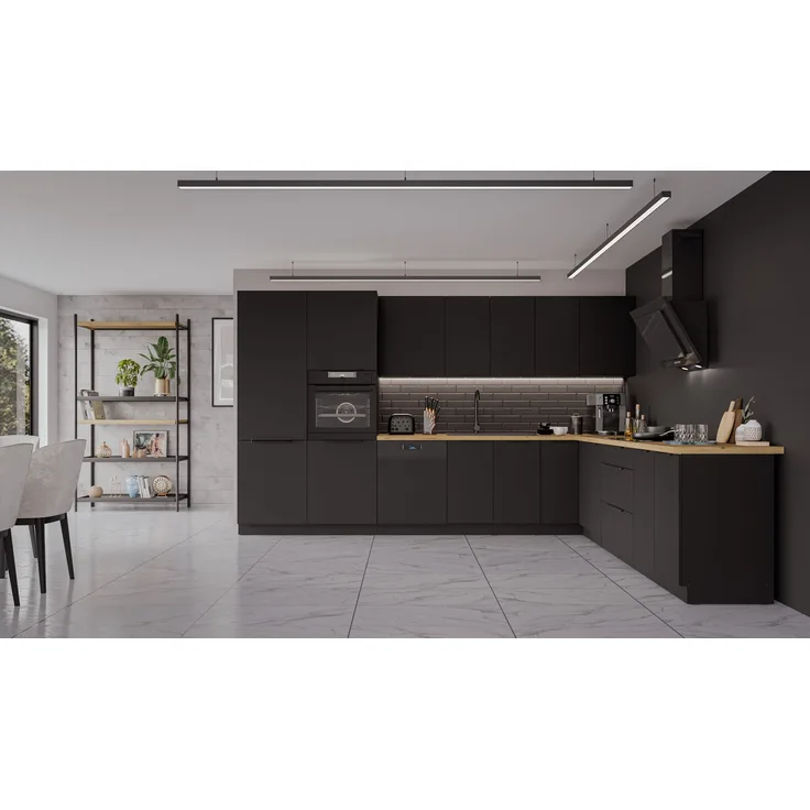 Winkelküche SIENA 350x290 cm Küchenzeile Einbauküche Eckküche Küche Schwarz matt