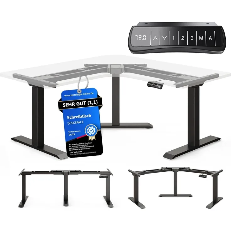 DESKSPACE CORNER Schreibtisch, Elektrisch höhenverstellbar, Nur Schwarzes Gestell