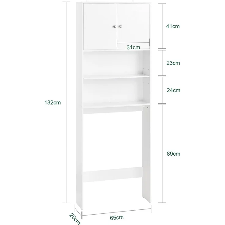 SoBuy BZR165-W Badezimmer-Hochschrank, MDF, Lackiert, Weiß, 65 x 182 x 20 cm – Bild 3
