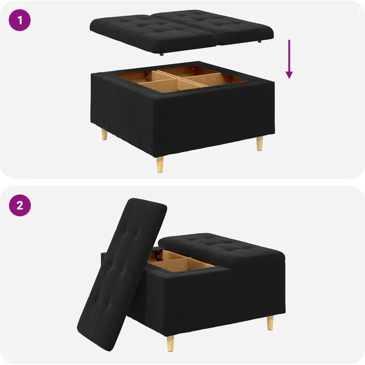 vidaXL Ottoman mit Stauraum Schwarz 80 x 80 x 45 cm Samt 876844 – Bild 9