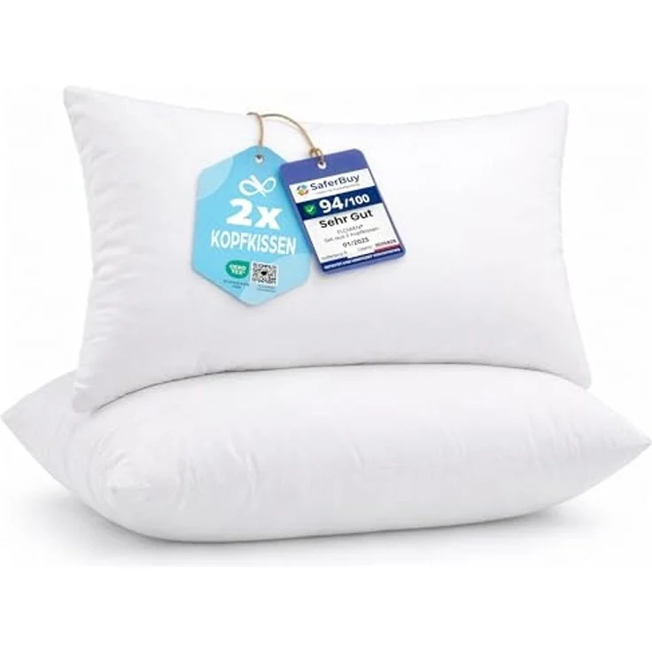 Flowen Kopfkissen 40x70 cm Kissen für Bett 40x70 2er Set Bettkissen Hypoallergene Anti-Milben Weiche Kissenfüllung mit Weicher Gesteppter Kopfkissenbezug 100% Polyester Schlafkissen – Bild 1