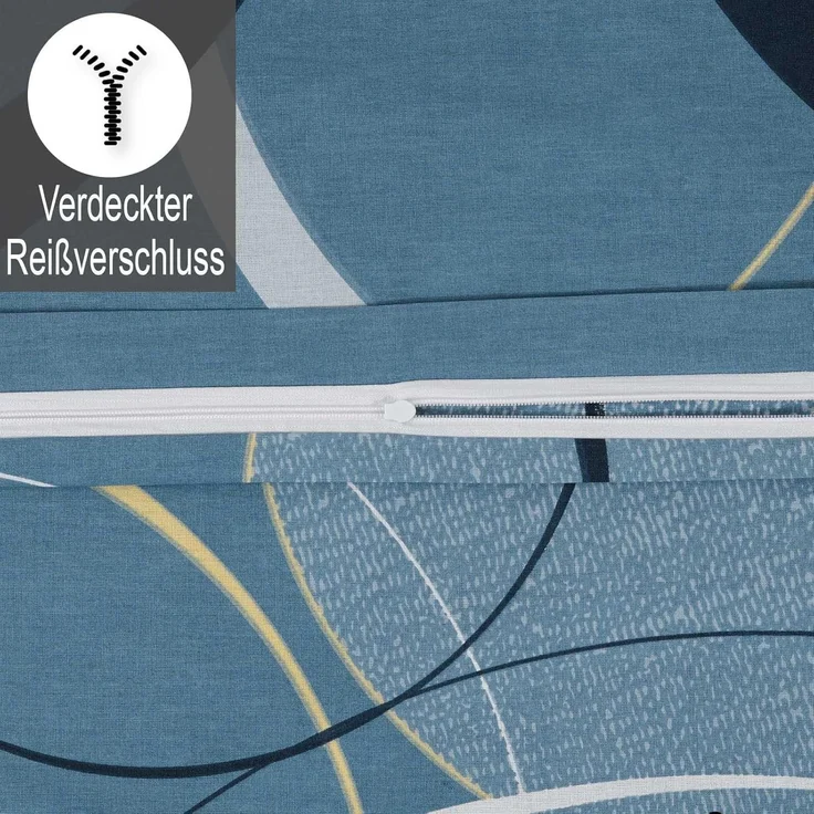 Buymax Bettwäsche Wave, Bettgarnitur, Bettbezug Set, Renforcé: 100% Baumwolle, 2 teilig, mit Reißverschluss, gemustert, Kreise, Blau, Petrol, 135x200 cm – Bild 6