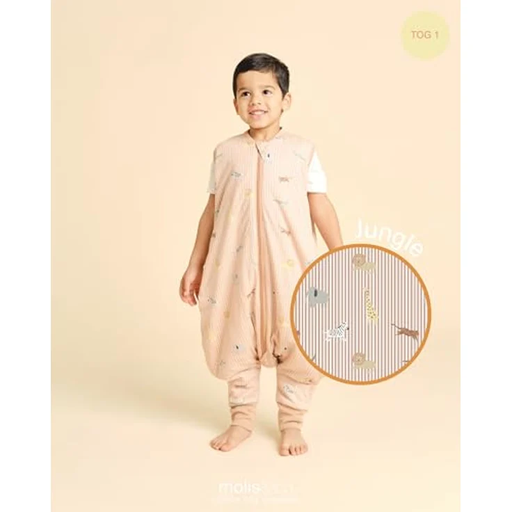 molis&co - Baby Schlafsack mit Füßen -Ideal für Frühling und Herbst - Babyschlafsack mit Beinen 1 tog - 100% Baumwolle (Oeko-TEX 100), Premium Qualität - Jungle (100 cm) – Bild 5