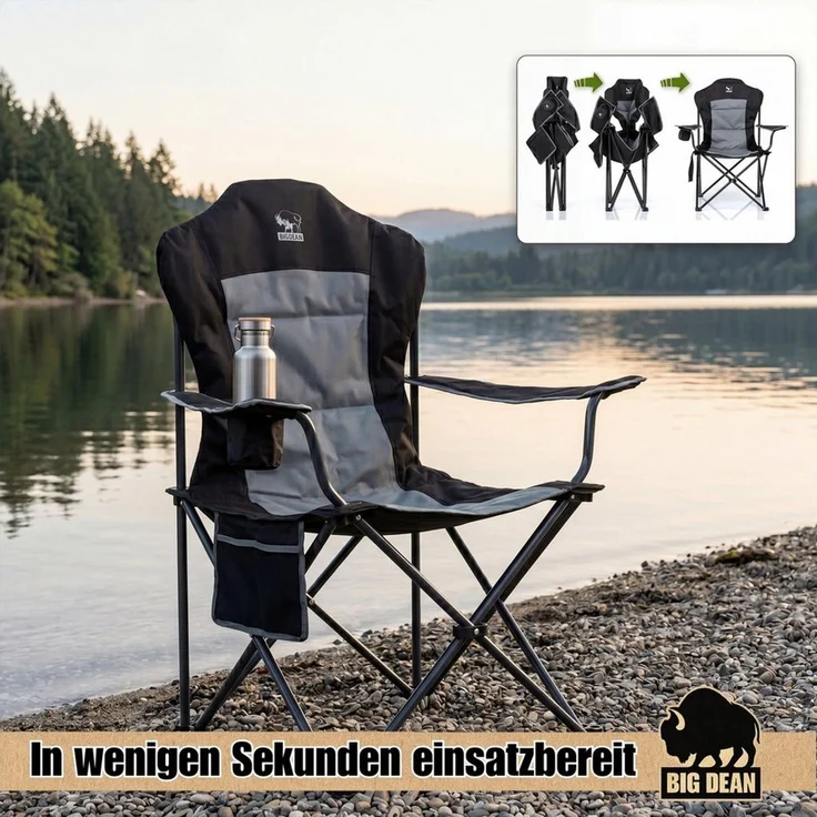 BigDean Faltstuhl 2 Stück Luxus Campingstuhl Faltbar 160 KG Belastbarer Hochlehner (Set, 2 St), Verstärkt & Pulverbeschichtet, 160kg Tragkraft, Extra Hohe Rückenlehne – Bild 4