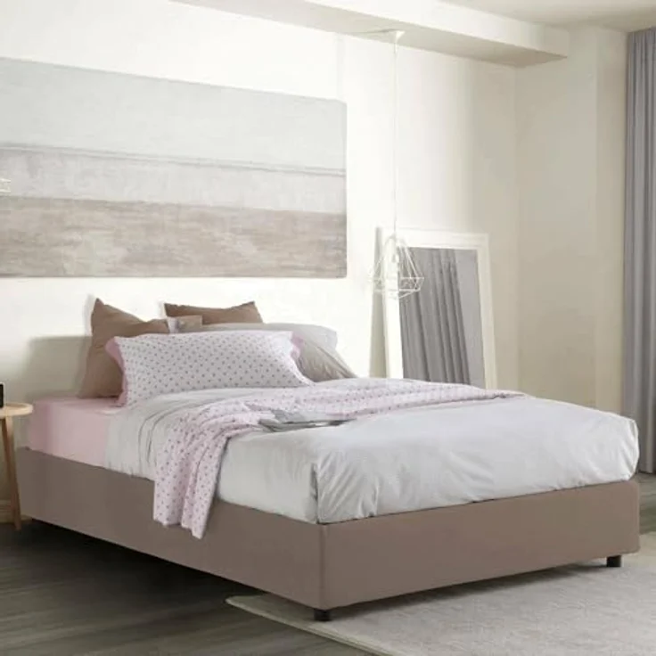 Talamo Italia - Dana Doppelbett, Bettkasten mit Stoffbezug, 100 % Made in Italy, Öffnung vorne, inklusive Matratze 160x190 cm, Taupe – Bild 1