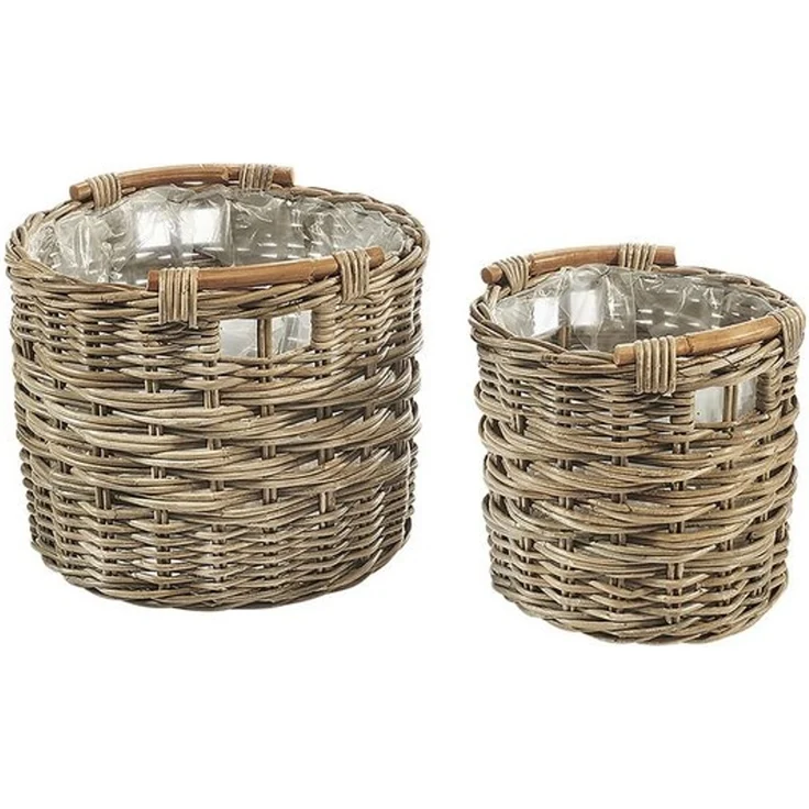 Kobolo Pflanzkübel Pflanzkorb Rattan rund mit Folie ausgeschlagen S/2 – Bild 4