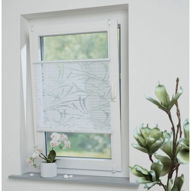 Liedeco Plissee Klemmfix-Plissee Ausbrenner "Symphonie" verspannt, weiß, halbtransparent, ohne Bohren, verspannt, Klemmfix, Ausbrenner, Halbtransparent, Klemmmontage – Bild 1