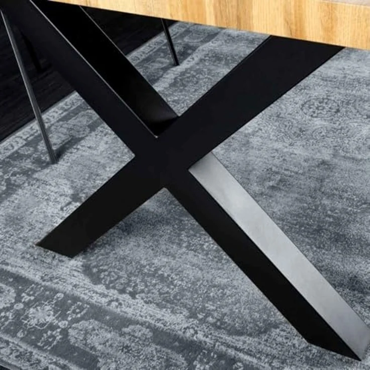 Wildeiche-Design Esstisch OAKLAND 160cm X-Metallgestell 5cm Baumkante – Bild 7