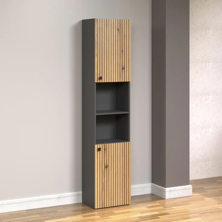 Badezimmer Hochschrank Bliss in Evoke Eiche und grau 40 x 186 cm – Bild 3