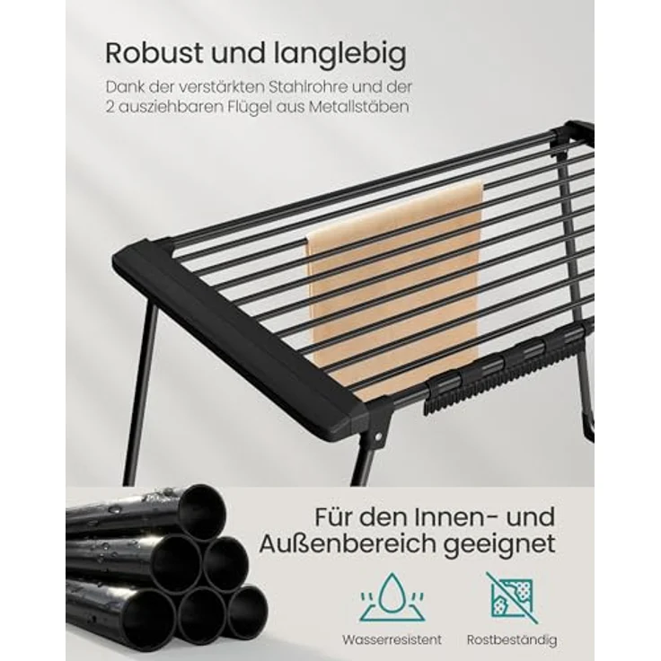 SONGMICS Wäscheständer, Standtrockner, ausziehbare Flügel, Flügelwäscheständer, 22 m Trockenfläche, Flügelwäschetrockner mit Sockenhalter, klappbar, tintenschwarz LLR522BH01 – Bild 5